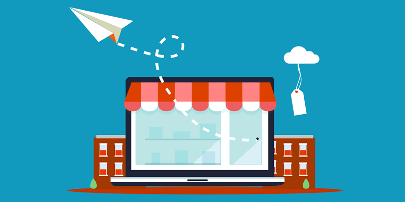 Imagem ilustrada de computador e transações online